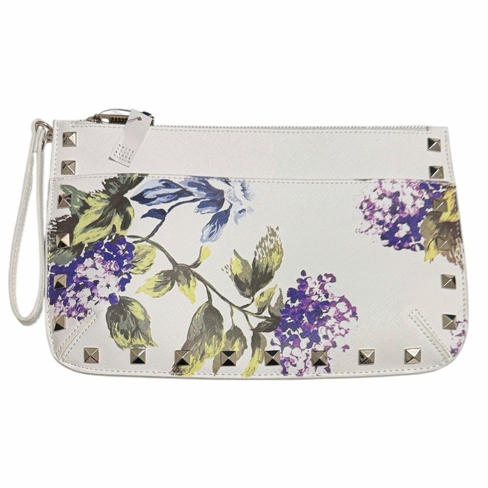 White House Black Market Studded Clutch Wristlet Purple Hydrangeas NWT - Picture 1 of 4
